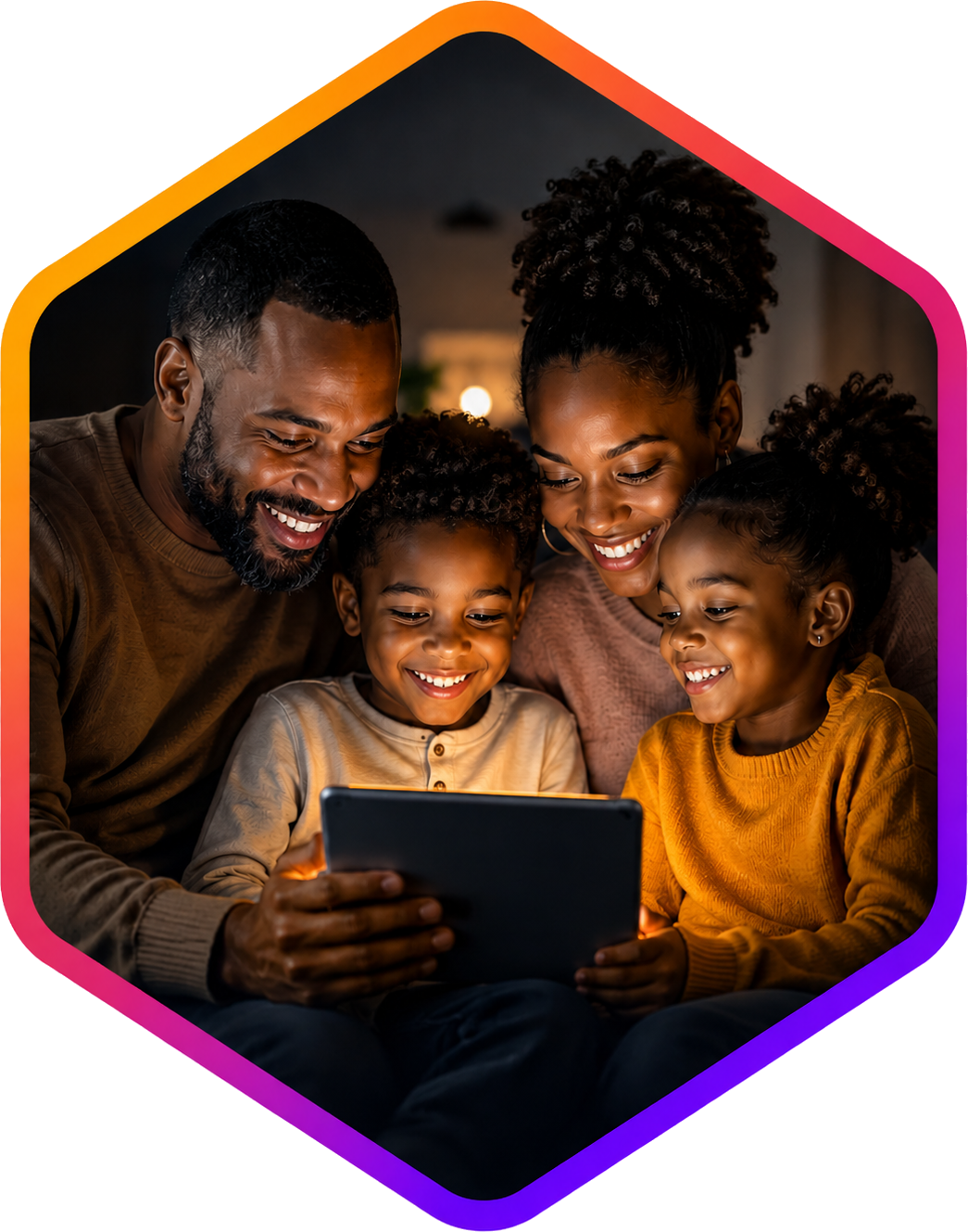 Family using TIBSE protected communication on a tablet